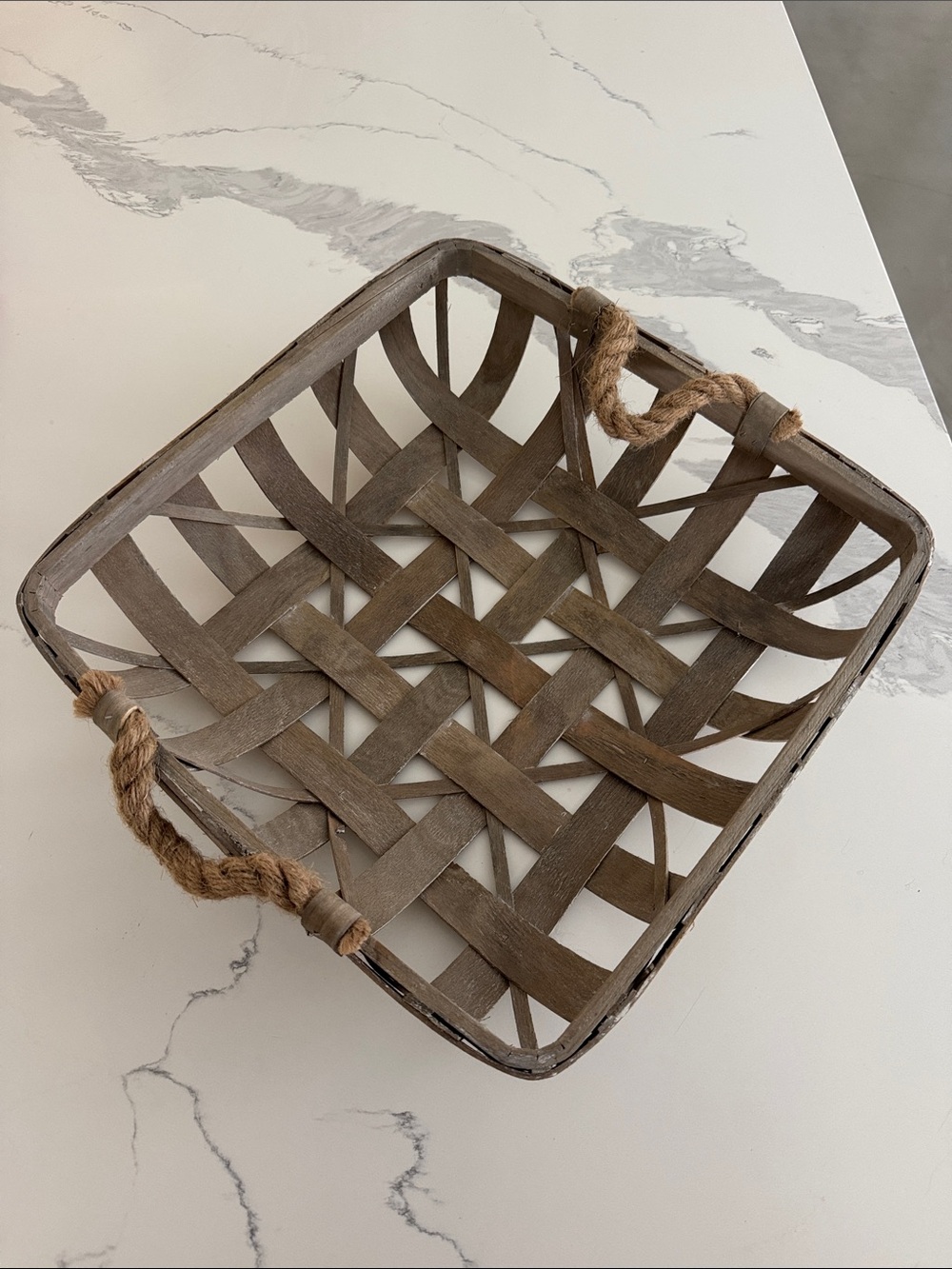 Rustic Woven Square Serving Basket with Rope Handles - Taupe